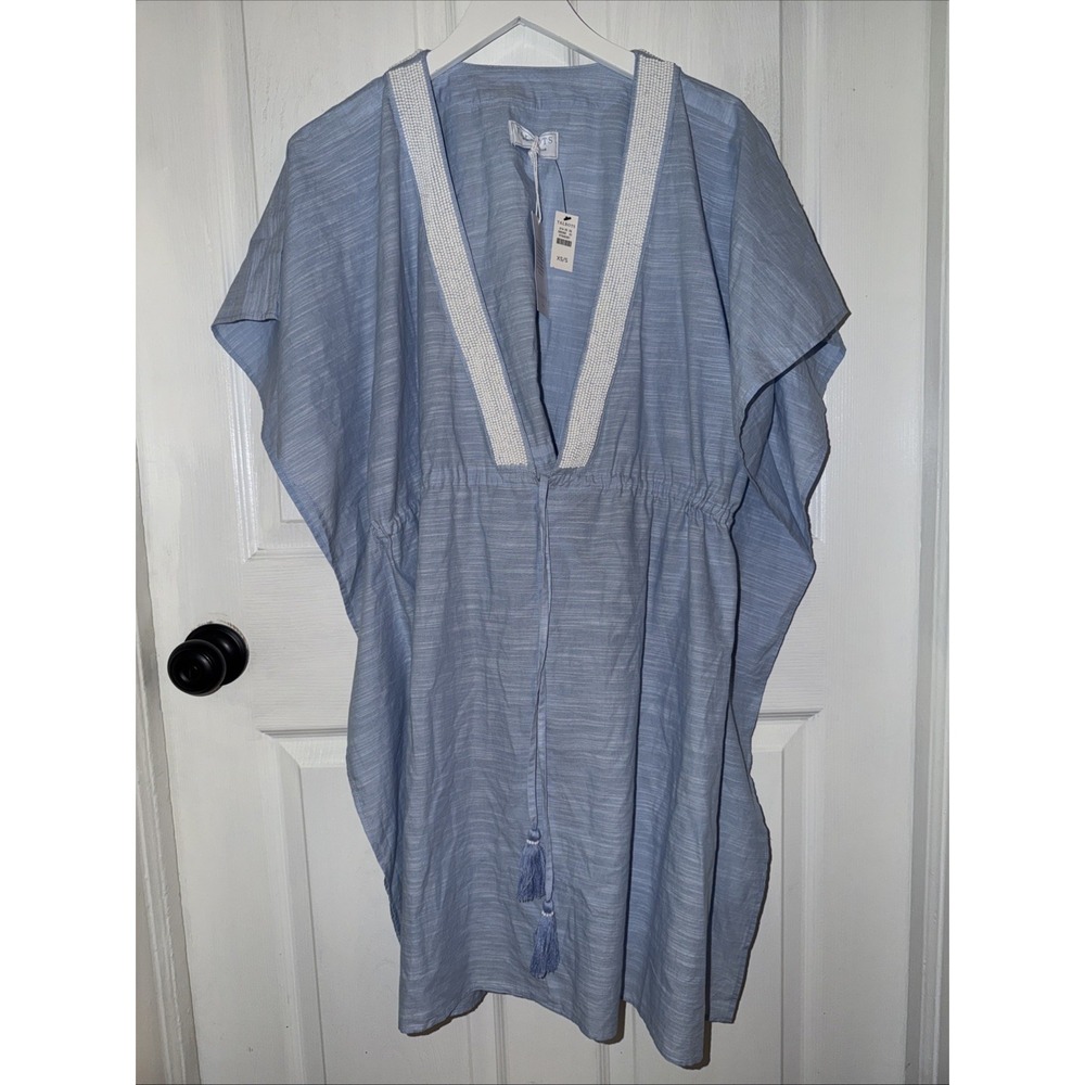 NEW Talbots Aqua Club Beaded Caftan Cover-Up in Light Blue Size XS/S
